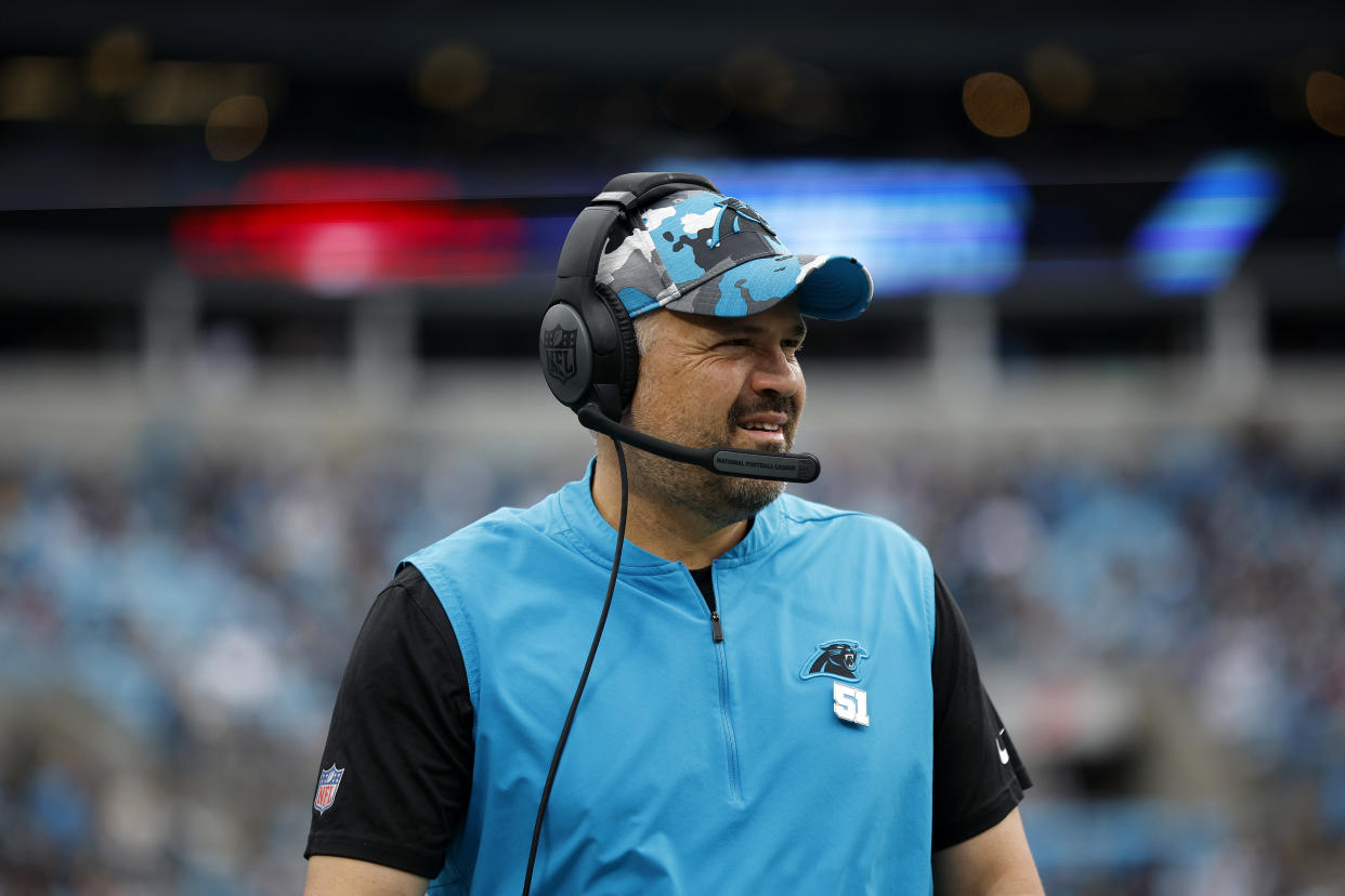 CHARLOTTE, NORTH CAROLINA - OCTOBER 02: Head coach Matt Rhule of the Carolina Panthers looks on prior to the first half of their game against the Arizona Cardinals at Bank of America Stadium on October 02, 2022 in Charlotte, North Carolina. (Photo by Jared C. Tilton/Getty Images)