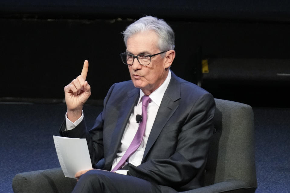 Federal Reserve Chairman Jerome Powell speaks at a meeting of the Economic Club of New York, Thursday, Oct. 19, 2023, in New York. (AP Photo/Seth Wenig)