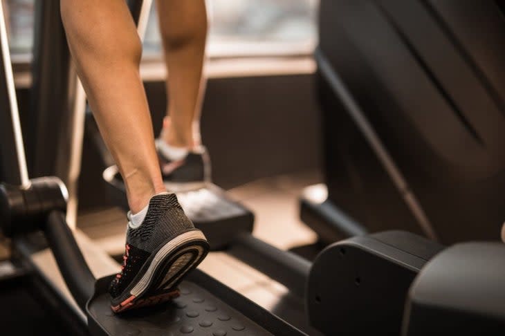 lower legs on a gym machine