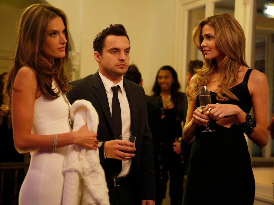 Alessandra Ambrosio, Jake Johnson, and Ana Beatriz Barros on season three of "New Girl."