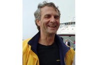 FILE - Commander Paul-Henri Nargeolet laughs, at Black Falcon Pier in Boston on Sept. 1, 1996. Nargeolet and four others died when the submersible Titan imploded near the wreckage of the Titanic one year ago. (AP Photo/Jim Rogash, File)