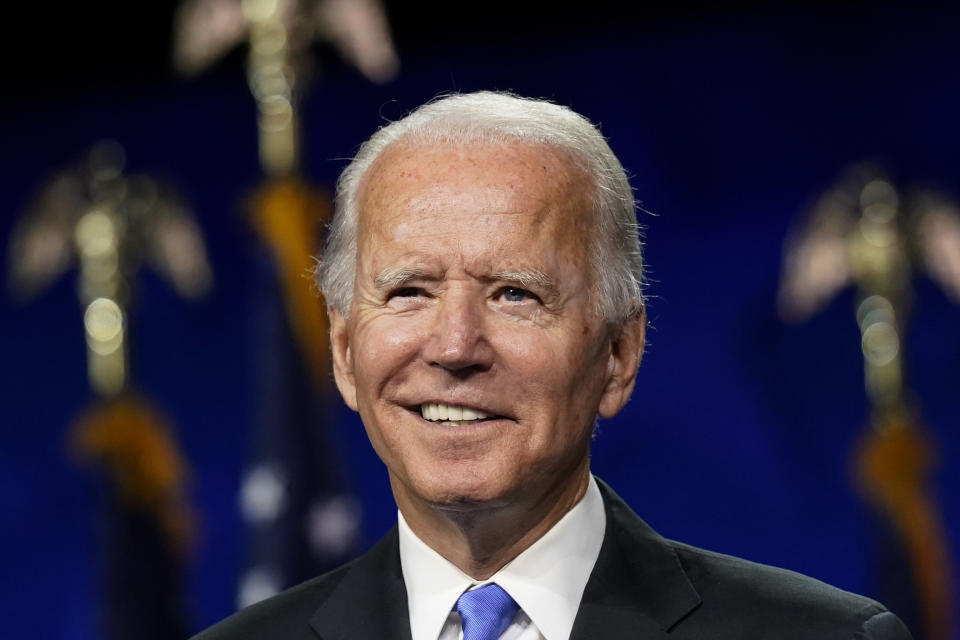 Democratic presidential candidate former Vice President Joe Biden speaks during the fourth day of the Democratic National Convention, Thursday, Aug. 20, 2020, at the Chase Center in Wilmington, Del. (AP Photo/Andrew Harnik)