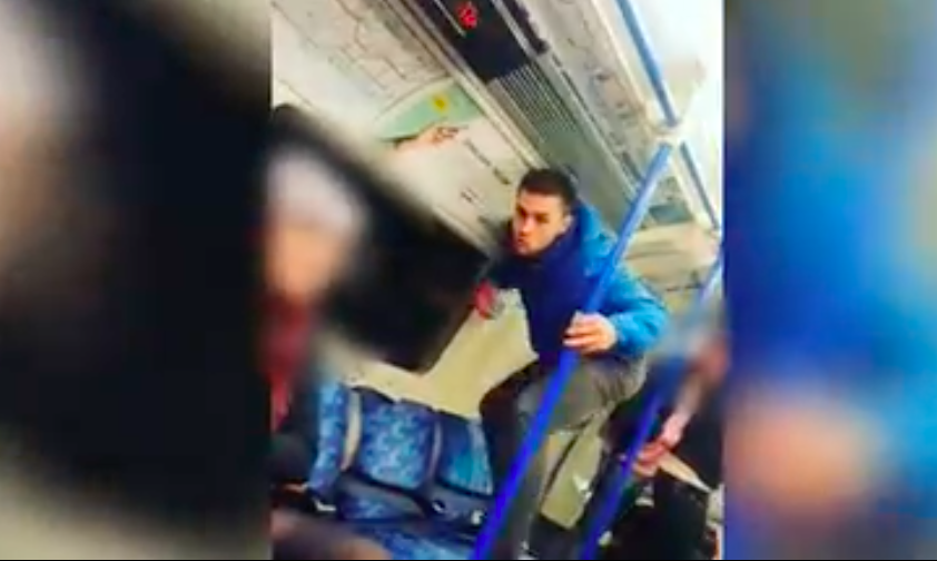 An unidentified white man acted like a monkey aboard the London Underground in a racist attack against a black passenger. (Photo: Instagram)