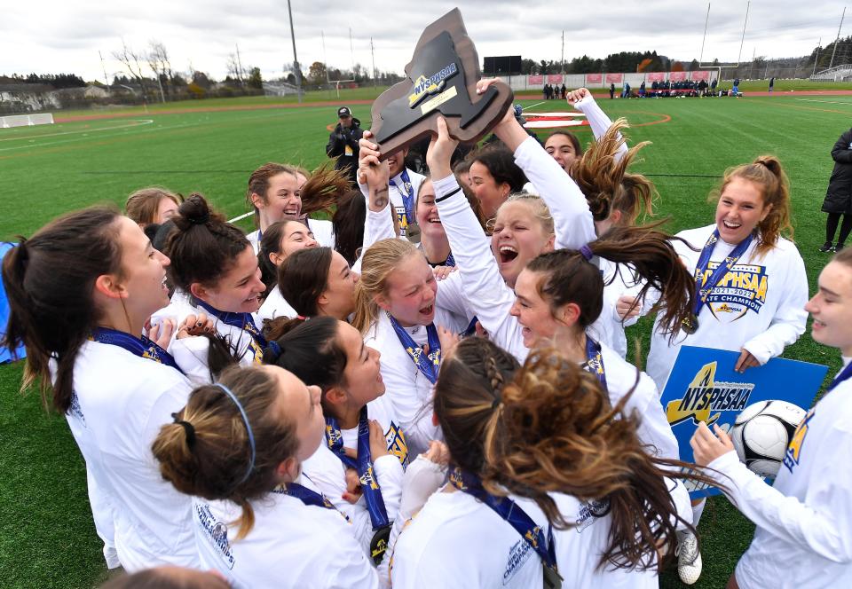 Bronxville defeated Section 6 champion Lewiston-Porter, 2-0, for the Class B girls soccer state championship on Nov. 14, 2021.