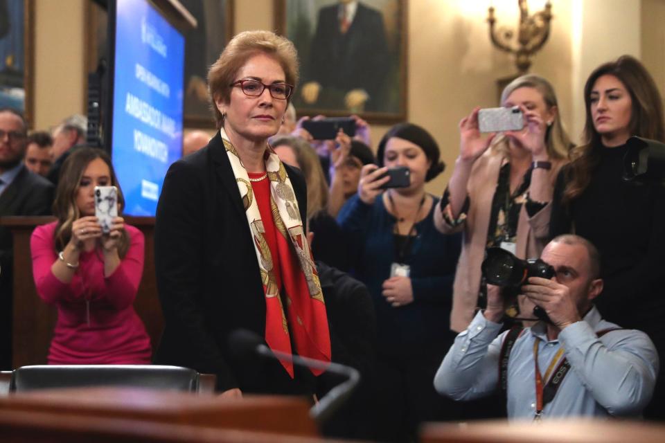 Former U.S. Ambassador to Ukraine Marie Yovanovitch arrives to testify to the House Intelligence Committee on Capitol Hill in Washington, Friday, Nov. 15, 2019.