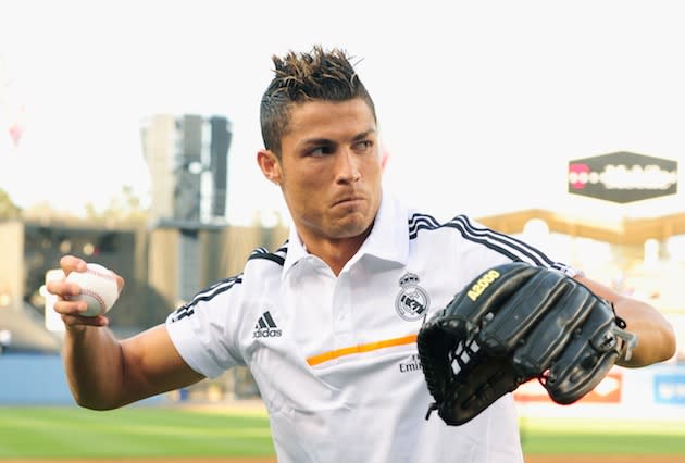 Home Ron! Cristiano fires first pitch at LA Dodgers game but it