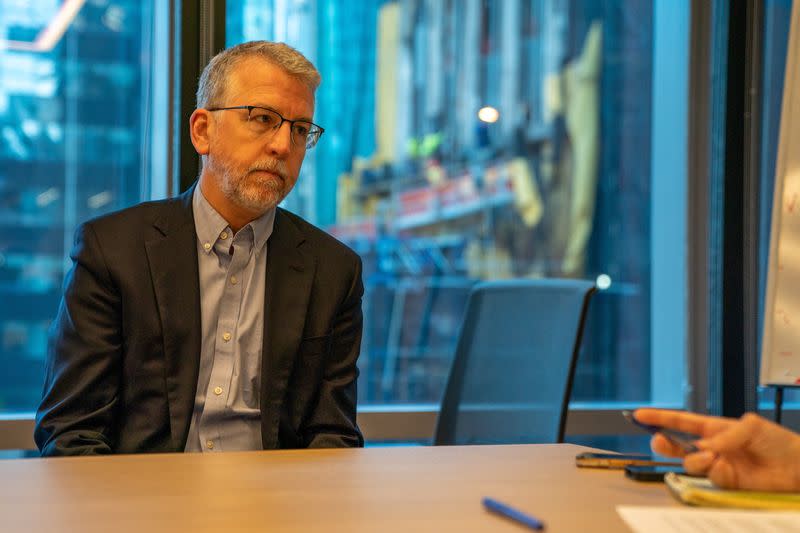 President and CEO of the American Apparel & Footwear Association Stephen Lamar attends an exclusive interview with Reuters in New York City