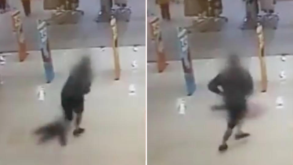 In shocking footage a man can be seen flinging a child into a security checkpoint. Source: 7 News