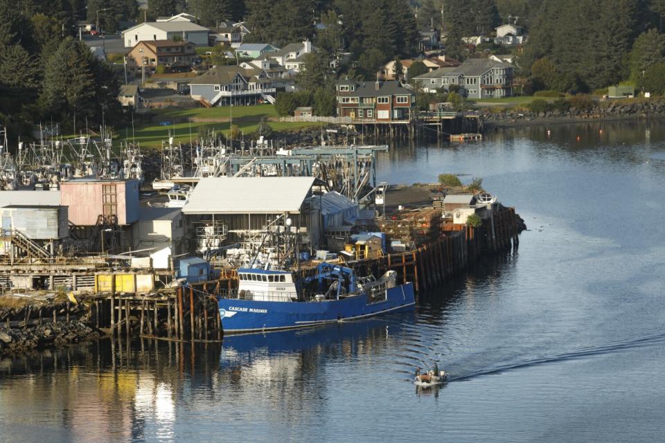 A marina with several fish processing plants in Kodiak, Alaska