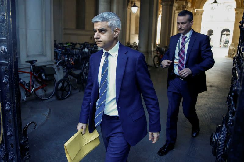 Mayor of London Sadiq Khan is seen outside Downing Street, as the coronavirus outbreak continues, in London