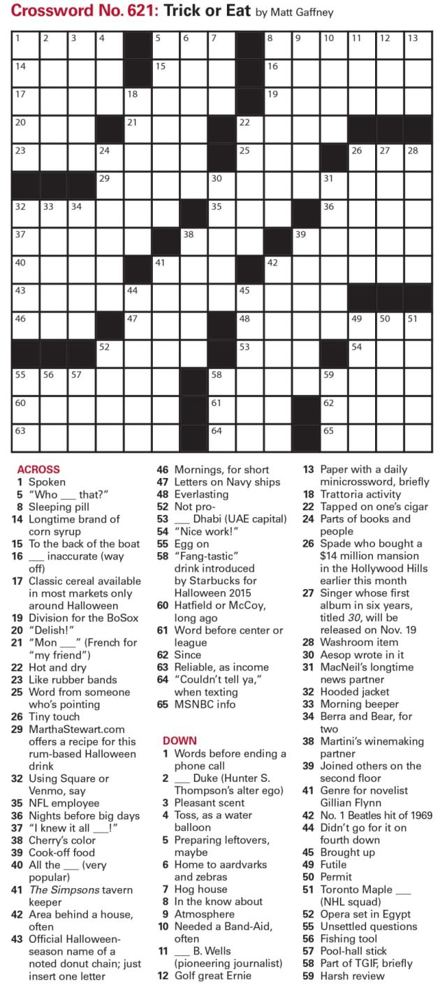 Puzzles: Printable Crossword and Sudoku - Issue: October 29, 2021