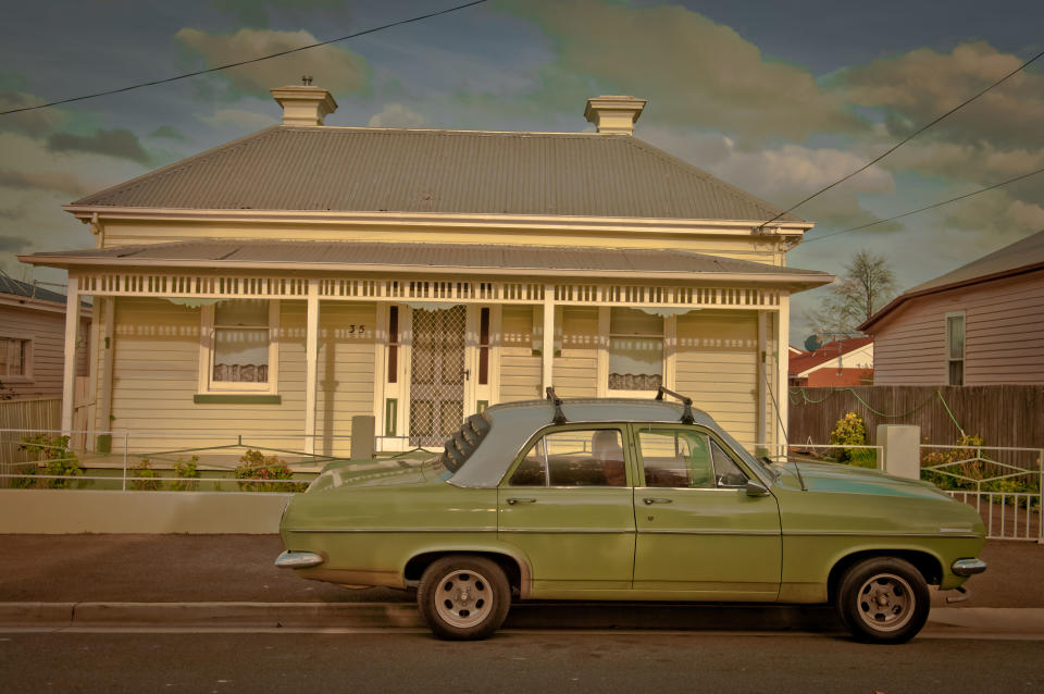 [UNVERIFIED CONTENT] Old Holden car in front of cute bungalow in Invermay, Launceston, back-streets.