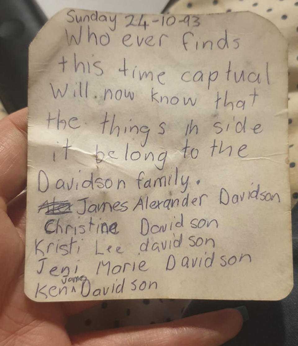 A note on the back of a photo dated October 24, 1993.