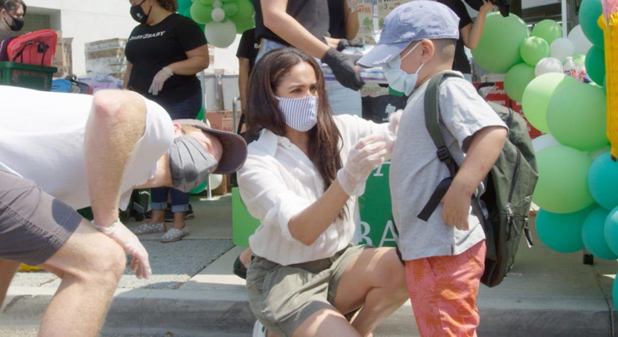 Meghan and Harry volunteered earlier this week in LA. (Christian Monterrosa for The Duke and Duchess of Sussex/PA Media)