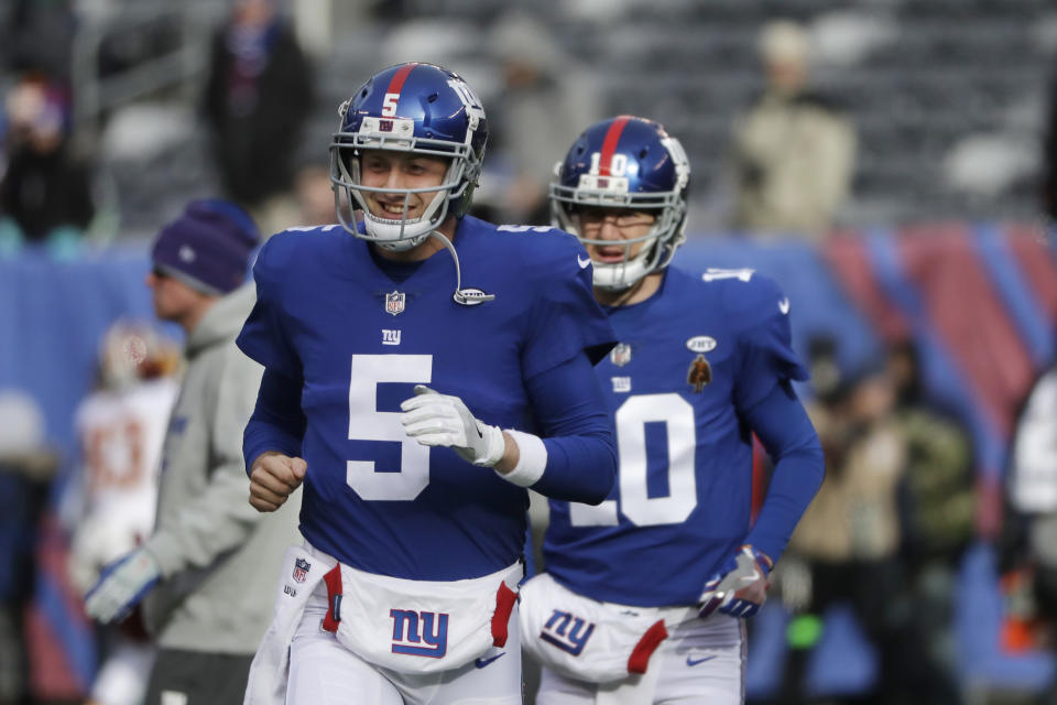 Davis Webb, a third-round pick once presumed Eli Manning’s potential successor, is now looking for a job after being cut. (AP)