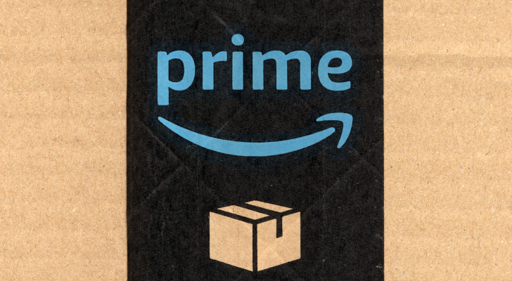 Amazon (AMZN) prime label on a parcel