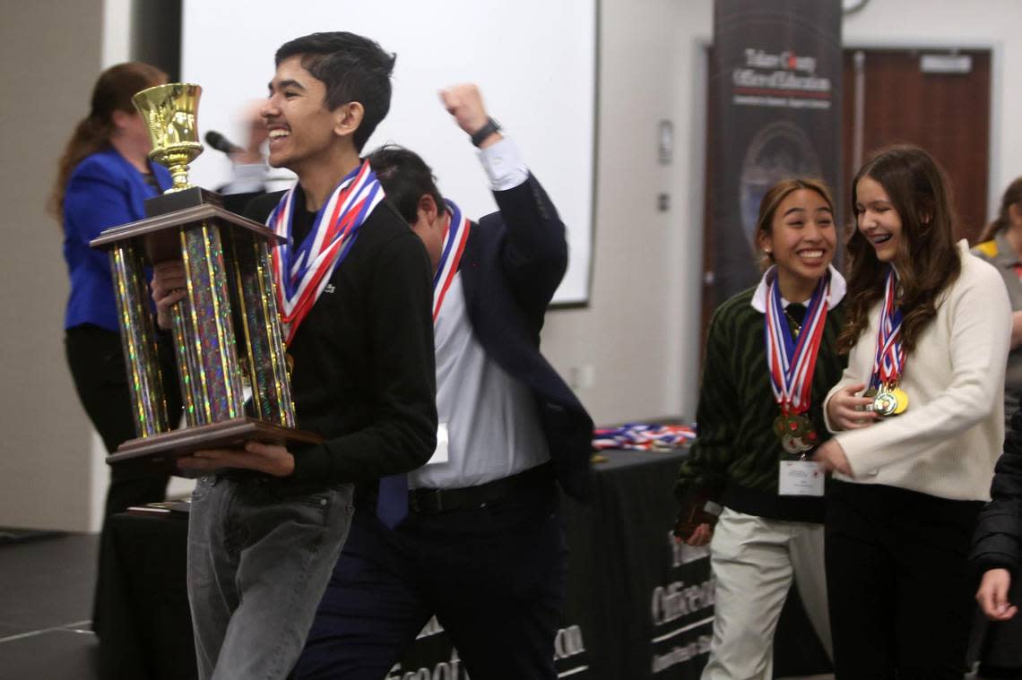 With a total score of 28,013.9, Harmony Magnet Academy took home the top small school trophy as well as the overall champion trophy winning the rights to represent Tulare County at the state championship in March. .