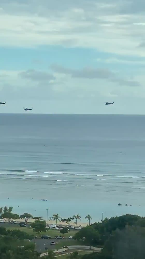 Military helicopters flying over the ocean | Jenna Jameson/Instagram