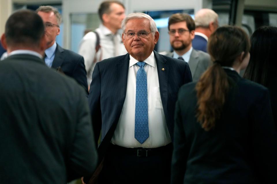 Sen. Bob Menendez, D-N.J., arrives for a vote on Capitol Hill on Sept. 6 in Washington.