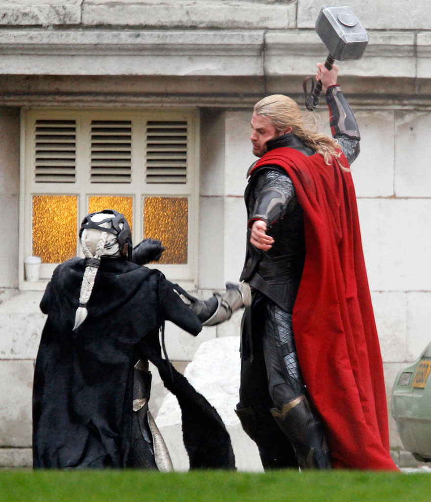 Chris Hemsworth sighted filming on the set of Thor 2, on November 16, 2012 in London, England.