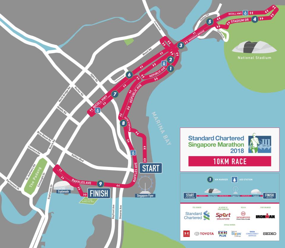 Route map for StanChart Singapore Marathon 2018