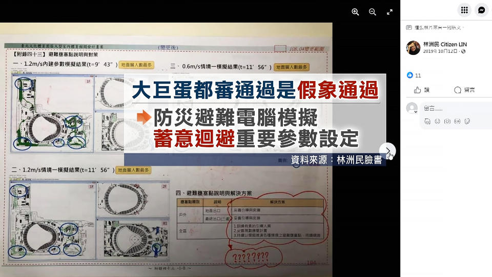 台北市前都發局長林洲民曾在網路社群針對大巨蛋的消防安全與疏散計畫提出質疑。