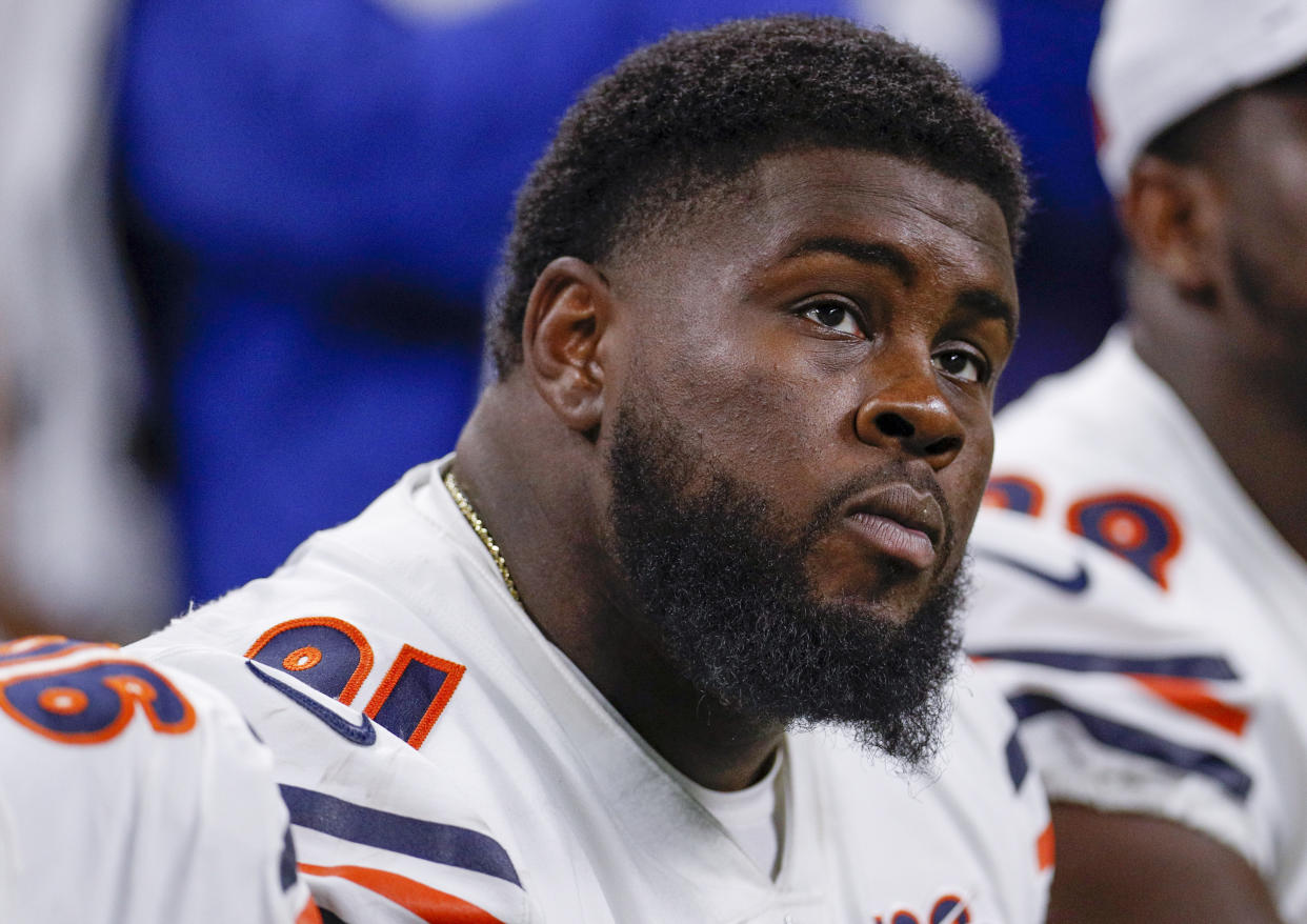 INDIANAPOLIS, IN - AUGUST 24: Eddie Goldman #91 of the Chicago Bears is seen during the game against the Indianapolis Colts at Lucas Oil Stadium on August 24, 2019 in Indianapolis, Indiana. (Photo by Michael Hickey/Getty Images)
