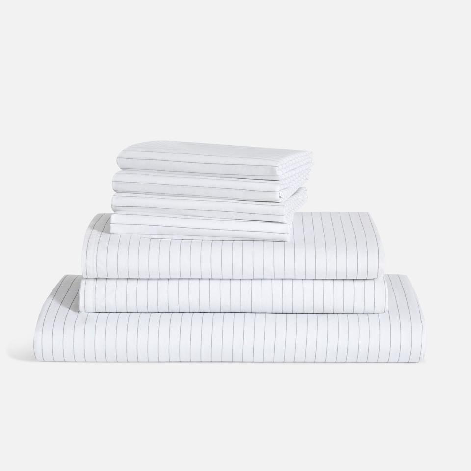 Luxe Move-In Bundle striped sheet set. 