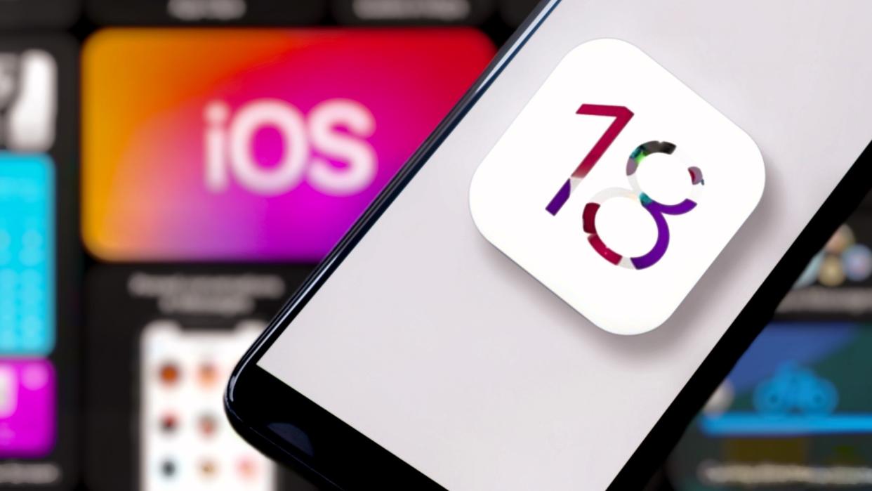  Unofficial iOS 18 logo on an iPhone. 