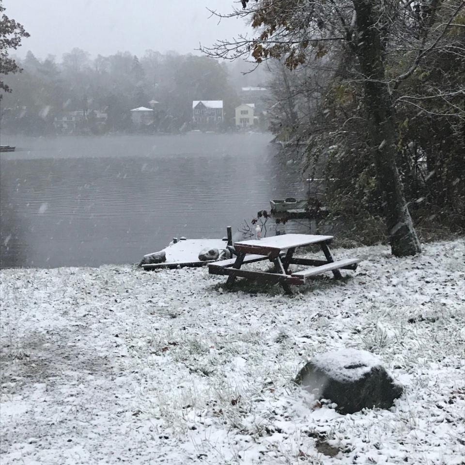 Snow falls in West Milford Oct. 30, 2020.