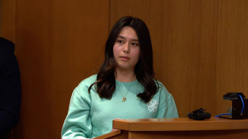 Reina St. Juliana gives a victim impact statement during the Crumbleys sentencing hearing on Tuesday. - Pool/WDIV