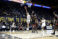 California's Jordan Shepherd (31) shoots against Oregon State's Ahmad Rand (44) during the second half of an NCAA college basketball game in Berkeley, Calif., Thursday, Dec. 2, 2021. (AP Photo/Jed Jacobsohn)