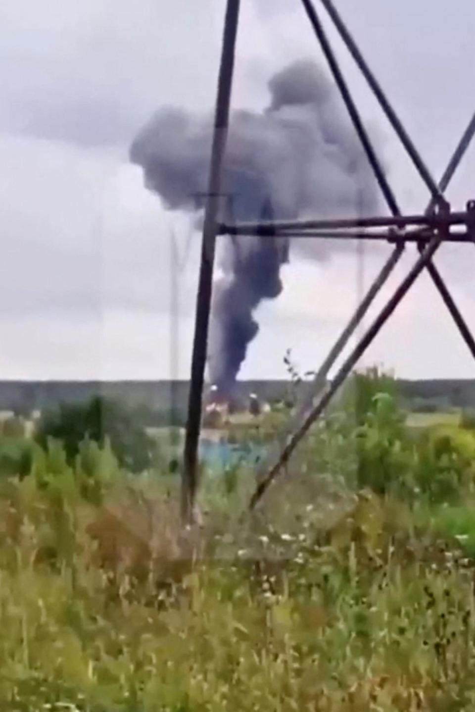 An image reported to show smoke from the crash  in the Tver region (via REUTERS)