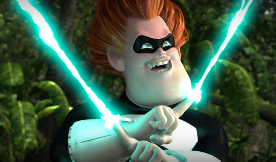 Syndrome traps the Incredibles in a laser beam