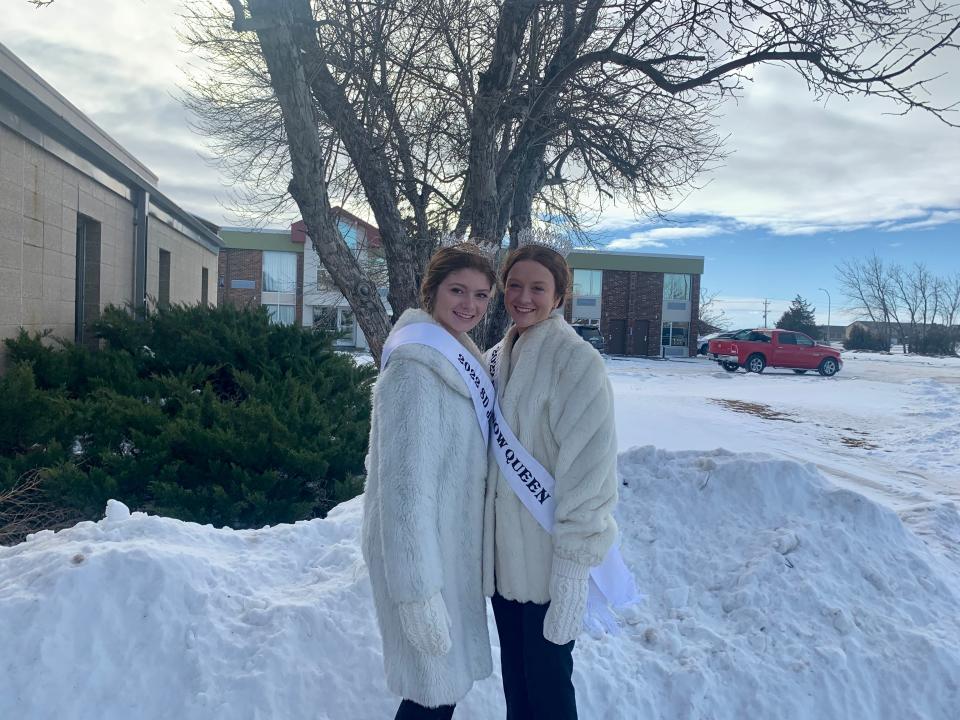 2022 Snow Queen Miss Wolsey-Wessington Macie Luce, right, poses with 2022 South Dakota Junior Snow Queen Miss Faulkton Amelia Currington.