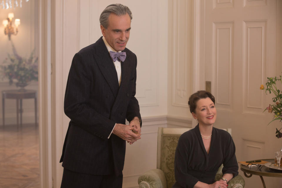 Daniel Day-Lewis and Lesley Manville as the Woodcock siblings in “Phantom Thread” - Credit: Laurie Sparham/Focus Features