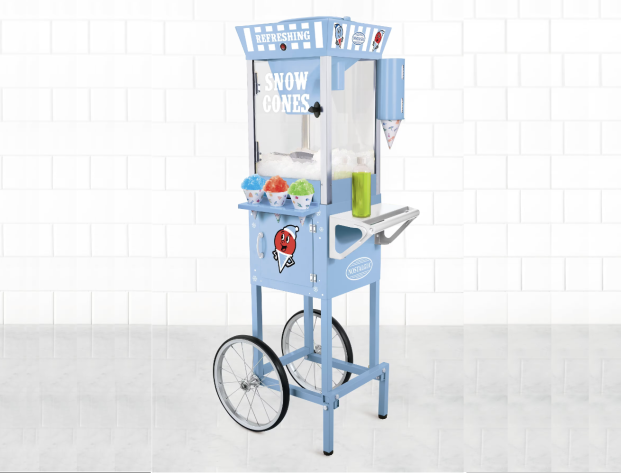 <p><a href="https://go.redirectingat.com?id=74968X1596630&url=https%3A%2F%2Fwww.homedepot.com%2Fp%2FNostalgia-Vintage-575-oz-Snow-Cone-Machine-Cart-in-Blue-SCC-200%2F202018379&sref=https%3A%2F%2Fwww.housebeautiful.com%2Fshopping%2Fhome-gadgets%2Fg43840944%2Fbest-snow-cone-machines%2F" rel="nofollow noopener" target="_blank" data-ylk="slk:Shop Now;elm:context_link;itc:0;sec:content-canvas" class="link rapid-noclick-resp">Shop Now</a></p><p>Snow Cone Machine</p><p>$279.99</p><p>homedepot.com</p><span class="copyright">The Home Depot</span>