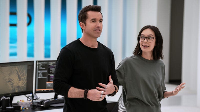 Rob McElhenney and Charlotte Nicdao in Mythic Quest season 3