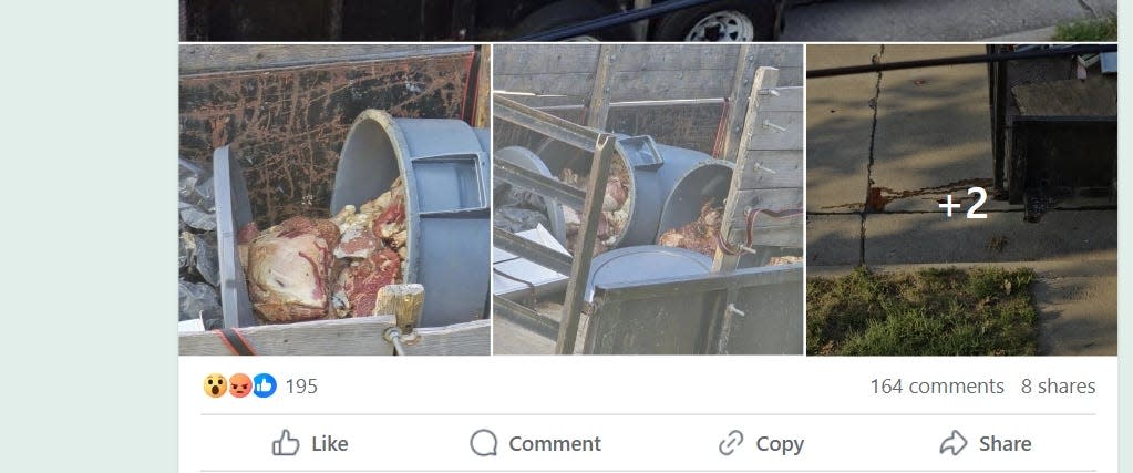 The anonymous post in the Bay View Town Hall Facebook page on Tuesday showed pictures of tipped over cans of raw meat inside a trailer parked in the neighborhood along East Smith Street from South Austin Street to South Burrell Street.