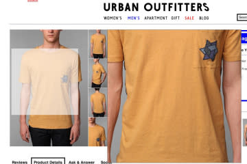 Das US-Fashionlabel Urban Outfitters leistete sich 2012 einen ähnlichen Fauxpas. Es vertrieb ein gelbes T-Shirt mit Davidstern auf der linken Brusttasche. (Bild: Screenshot Urban Outfitters)