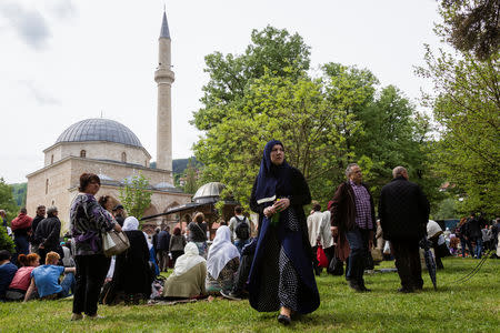 Believers wait for an opening ceremony of renewed Aladza Mosque that was demolished at the beginning of the Bosnian war in Foca, Bosnia and Herzegovina, May 4, 2019. REUTERS/Stevo Vasiljevic