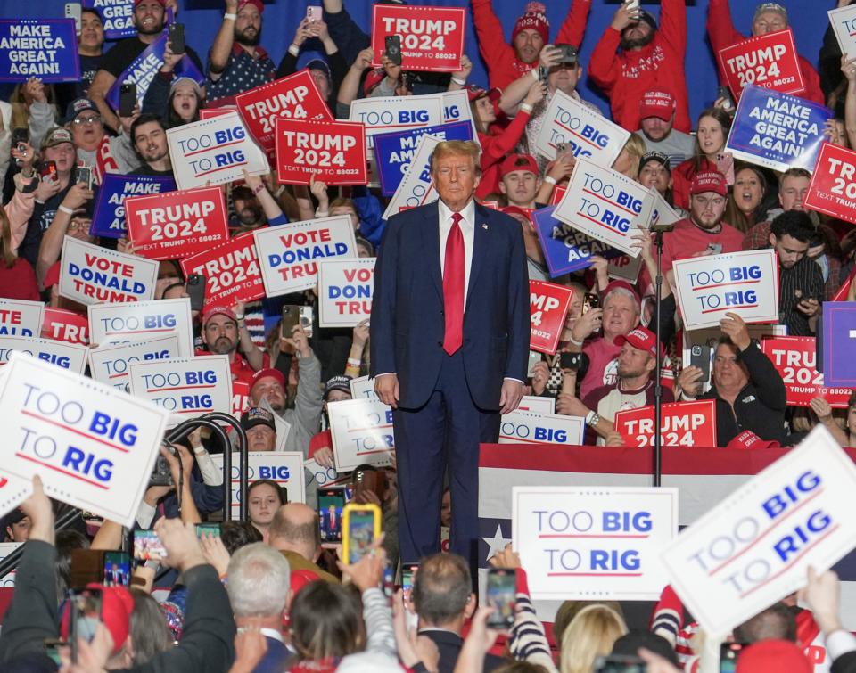 Republican presidential candidate Donald Trump speaks to supporters in Greensboro, North Carolina on March 2, 2024.