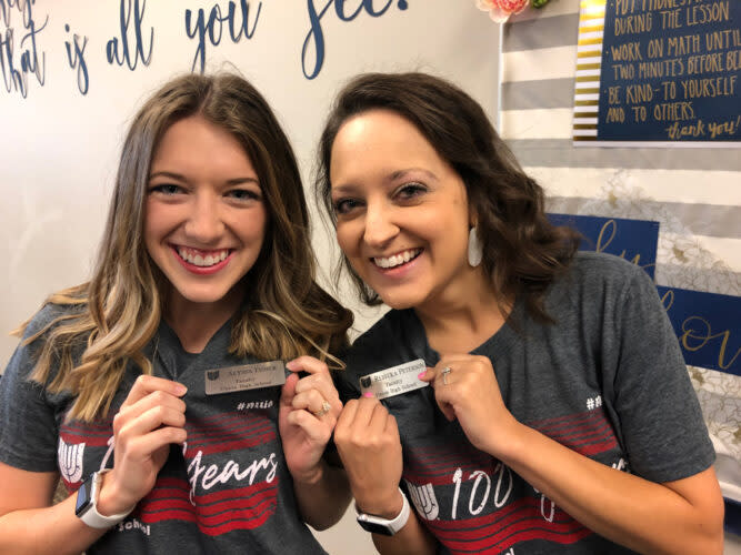 Alyssa Fisher, left, one of Rebecka Peterson’s former students, now teaches at Union High School — also in the math department.