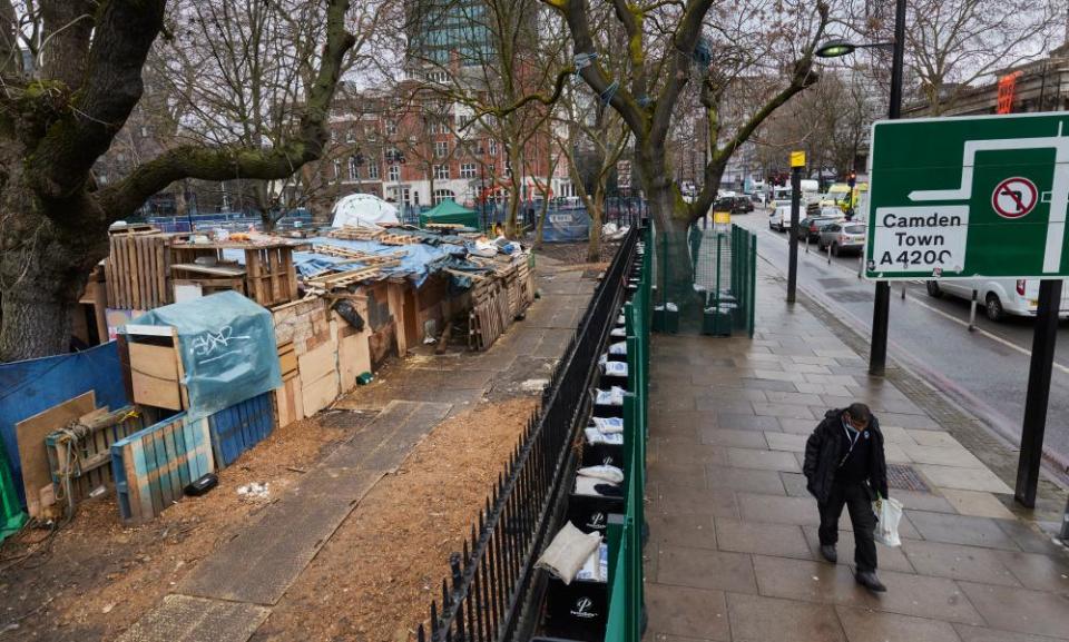 The protesters’ camp outside Euston station.