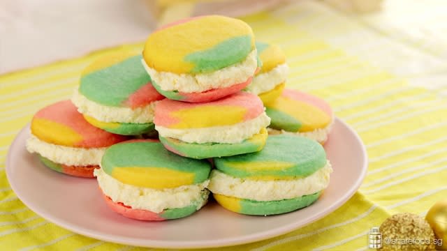 Rainbow Sandwich Cookies served on a plate