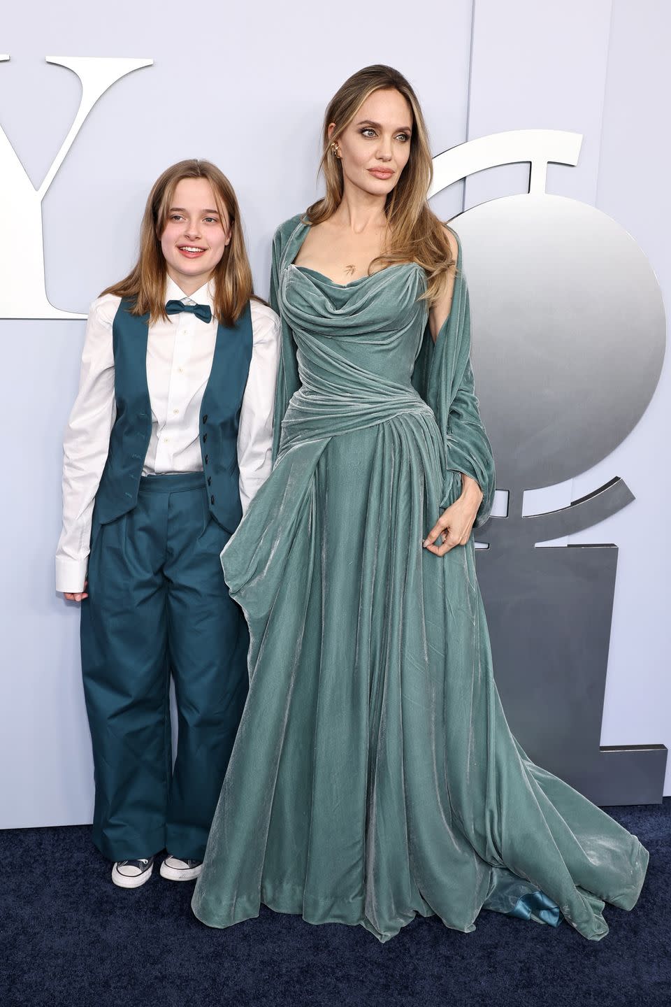 new york, new york june 16 l r vivienne jolie pitt and angelina jolie attend the 77th annual tony awards at david h koch theater at lincoln center on june 16, 2024 in new york city photo by jamie mccarthywireimage