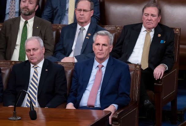 PHOTO: House Republican Leader Kevin McCarthy sits with Minority Whip Steve Scalise, before an address by Ukrainian President Volodymyr Zelenskyy in the House chamber, in Washington, Dec. 21, 2022. (J. Scott Applewhite/AP)