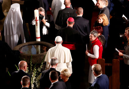 REFILE - CORRECTING TYPO Pope Francis attends an ecumenical church service at the Riga Dome Cathedral in Riga, Latvia, during the second leg of Pope Francis' trip to the Baltic states, September 24, 2018. REUTERS/Max Rossi