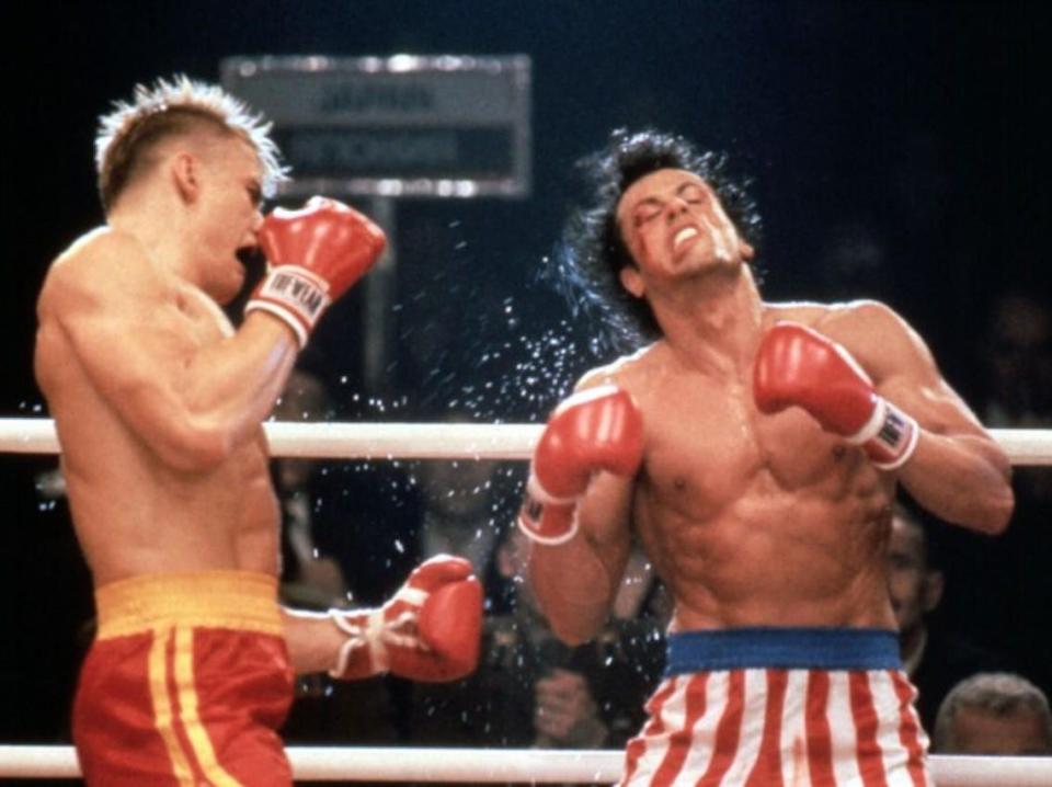 Dolph Lundgren punching Sylvester Stallone