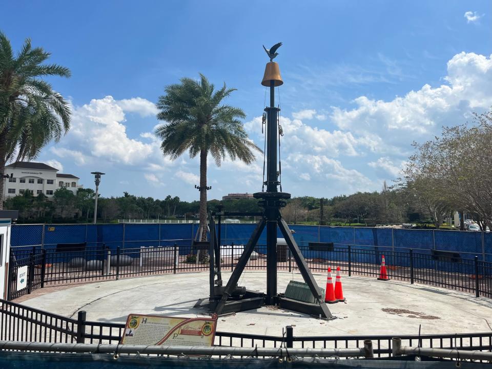 Little remains of the carousel at Downtown Palm Beach Gardens on Monday, March 13, 2023, after crews dismantled it and shipped it to California for repairs. The carousel is expected to resume rides by June.